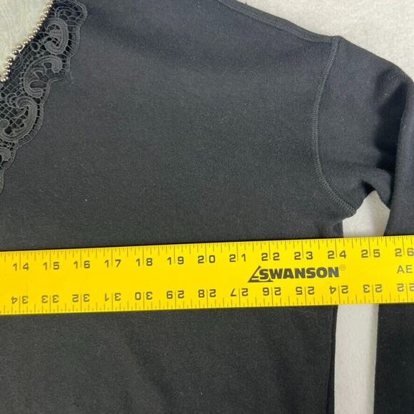The Kooples Sweater Womens 2 Black Cream Beaded Collar Lace Detail - Picture 6 of 9